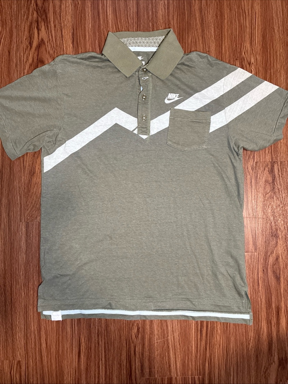 Nike Olive Green Polo with White Chevron Stripes